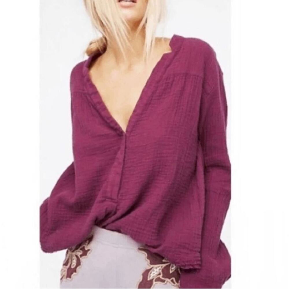 Free People Beach Day Pullover Top Relaxed Oversized 100% Cotton Size XS